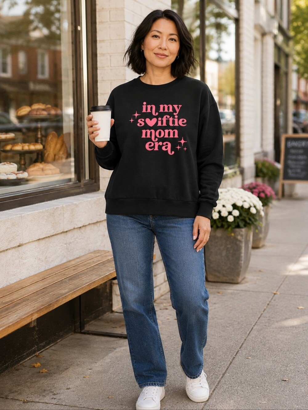 Swiftie Mom Era Black Graphic Crewneck Sweatshirt Women's Large